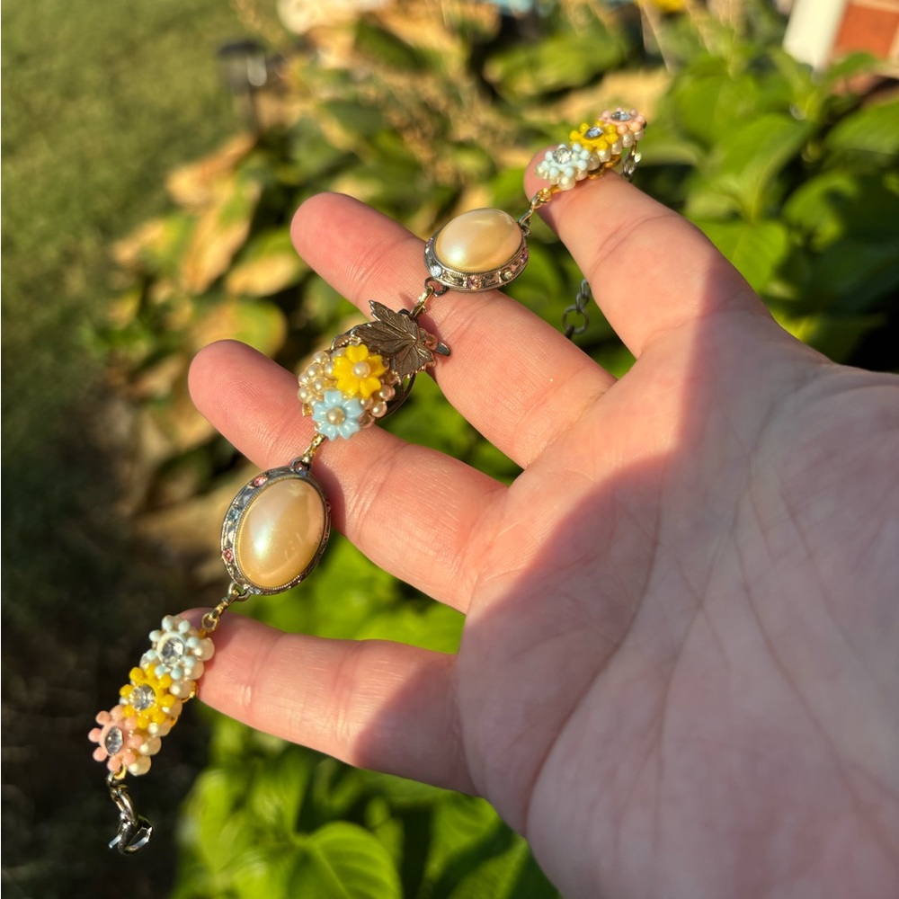 “Petite Posy” 💐💐 Hand crafted bracelet from repurposed vintage earrings.